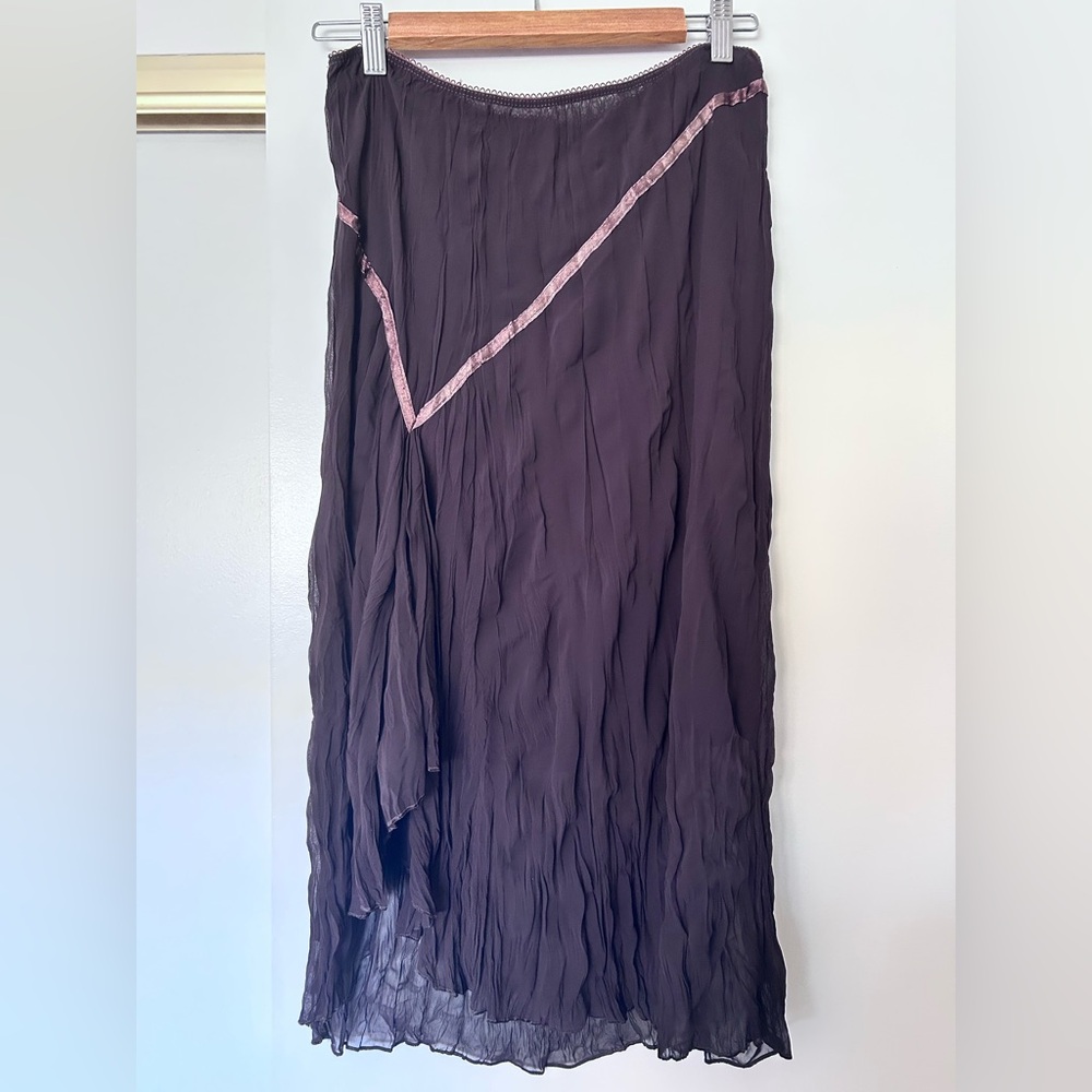 Vintage Women's slip  Skirt in brown with satin  Trim